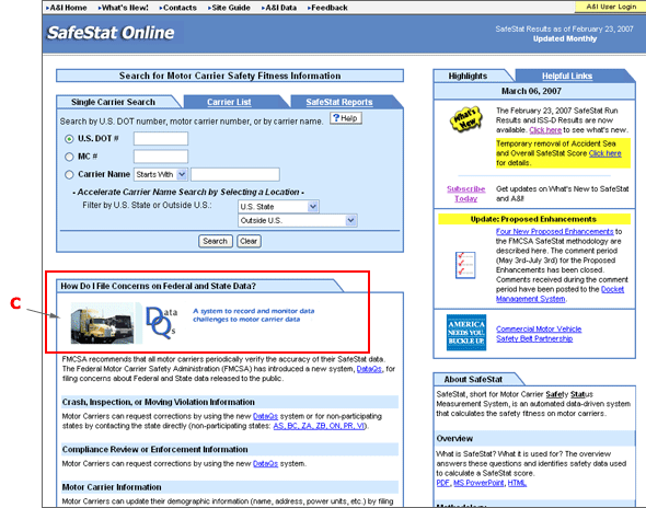 SafeStat Online's link to DataQs