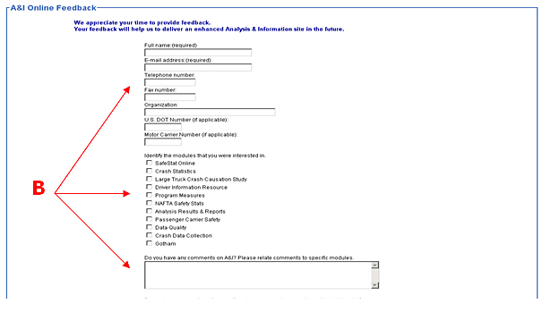 Example of A&I's online Feedback form