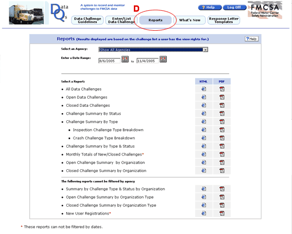 Reports page